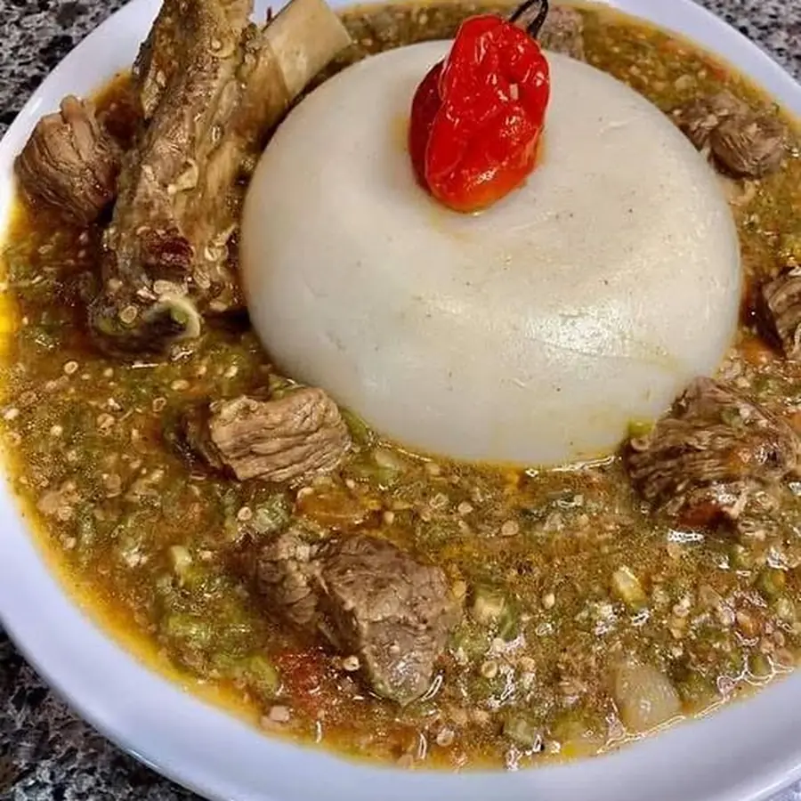 Okra soup & cassava fufu